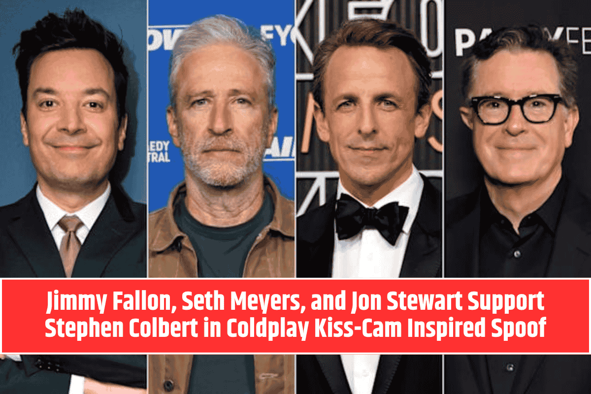 Jimmy Fallon, Seth Meyers, and Jon Stewart Support Stephen Colbert in Coldplay Kiss-Cam Inspired Spoof