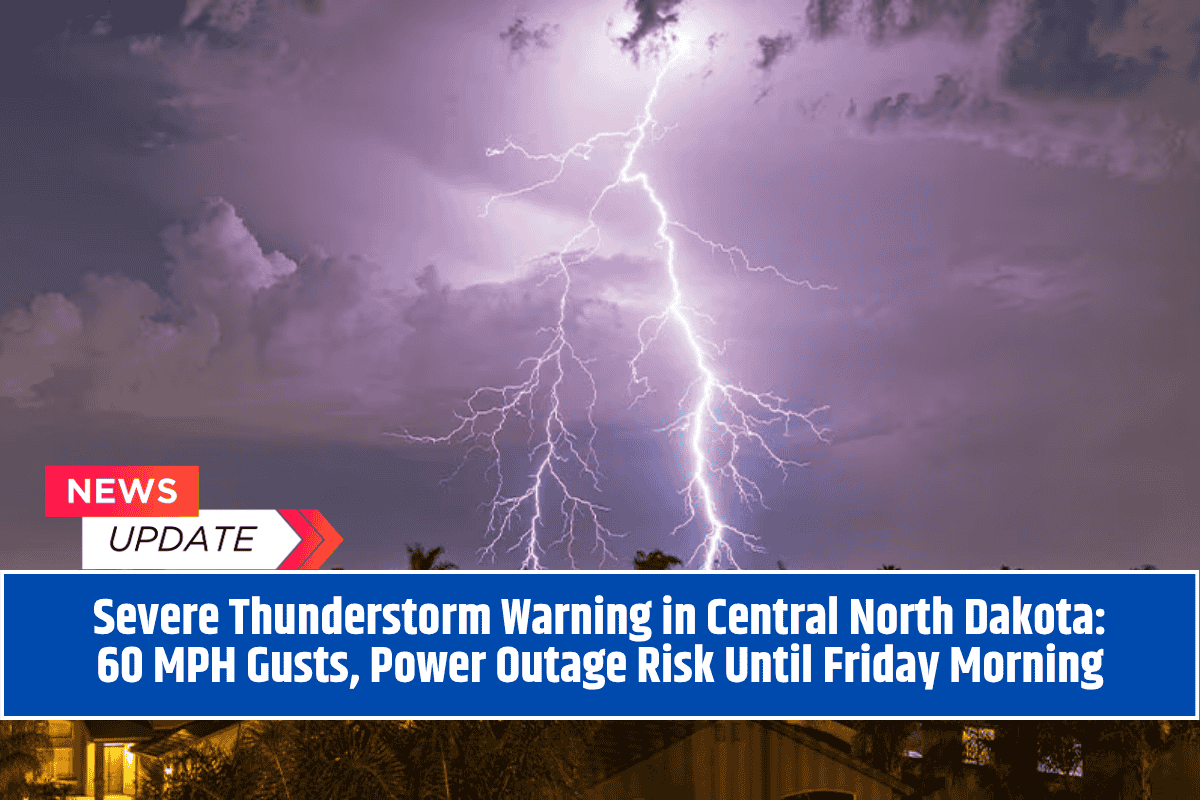 Severe Thunderstorm Warning in Central North Dakota: 60 MPH Gusts, Power Outage Risk Until Friday Morning
